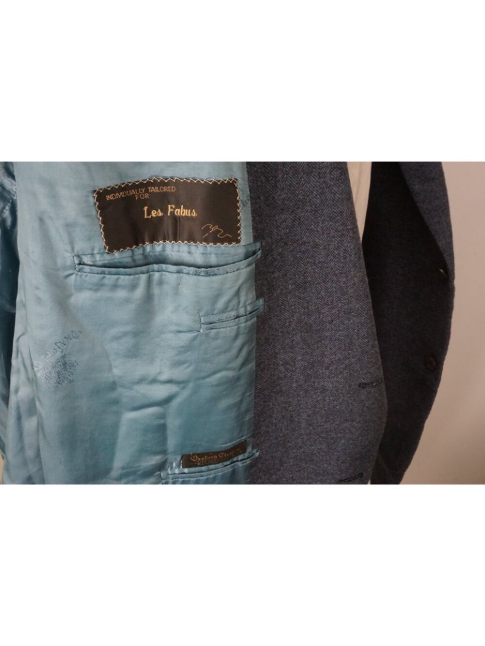 Oxxford Clothes Highest Quality Blue Herringbone Flannel Sport Coat Jacket 58L - Picture 9 of 9